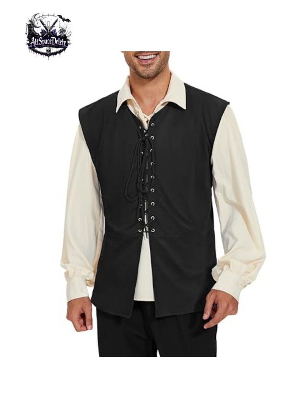 Men's Renaissance Pirate Vest Lace-Up Waistcoat Halloween Cosplay Costume